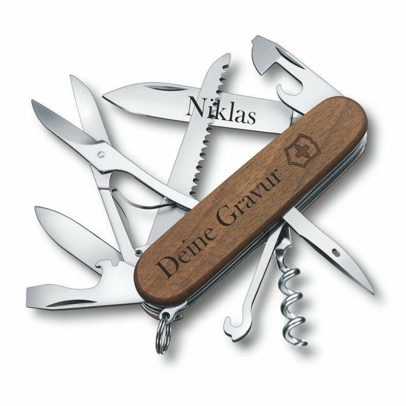 Victorinox Swiss Army Knife Huntsman Wood Engraving Gift for Men Women for Birthday Personalized 13 Functions 1.3711.63 image 1