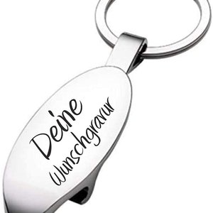 Schmalz® Keyring with bottle opener Nico with engraving made of metal, incl. engraving rectangular silver shiny