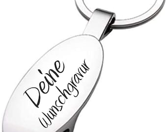Schmalz® Keyring with bottle opener Nico with engraving made of metal, incl. engraving rectangular silver shiny