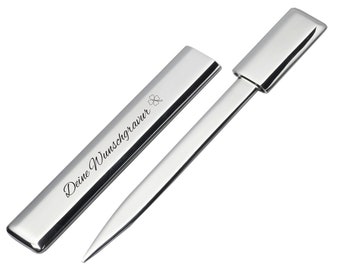 Elegant letter opener ERMESINDE with engraving made of metal, with engraving rectangular in shiny silver