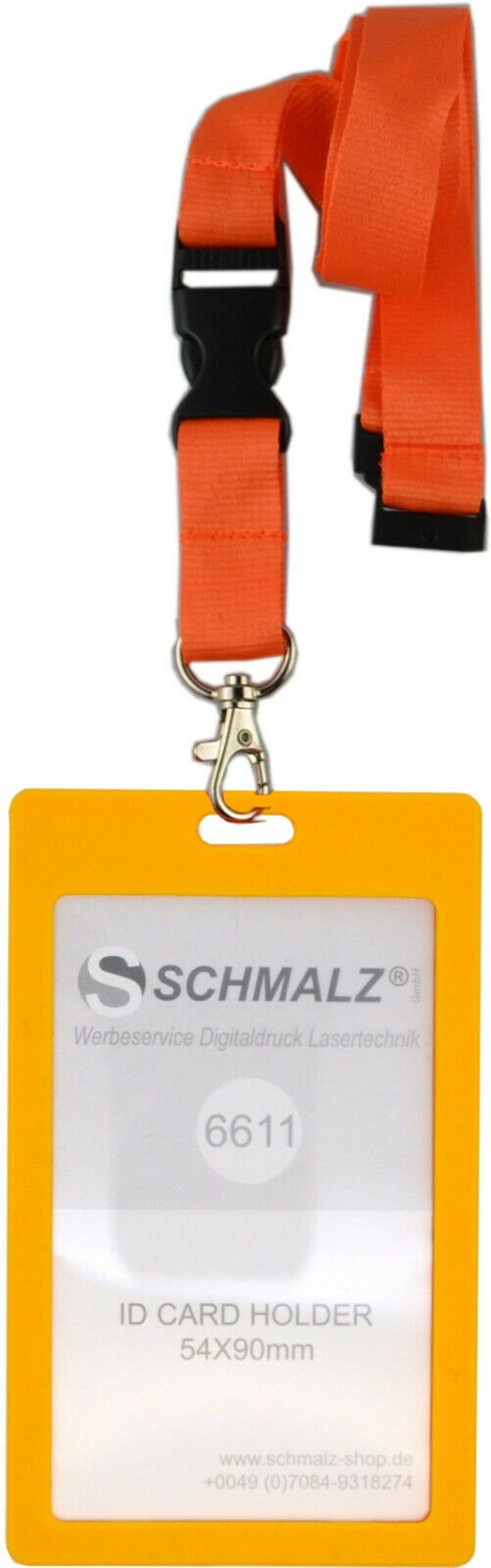 Schmalz® Kartenhalter mit Schlüsselband Lanyard 20 mm breit Hochformat 6 Farben Orange