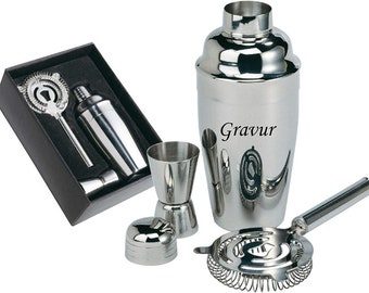 Stainless steel cocktail shaker bar set accessories cocktail set mixer 3-piece. Includes Engraving Gift for Birthday Christmas Father's Day