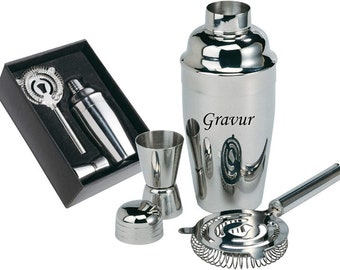 RVS cocktailshaker barset accessoires cocktailset mixer 3-delig. Inclusief gravurecadeau voor verjaardag Kerstmis Vaderdag