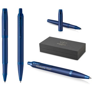 PARKER® IM Kugelschreiber + Rollerball Modell Professionals Monochrome Blue mit Gravur, graviert Geburtstag personalisiert