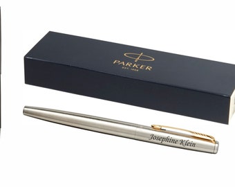 Parker® Jotter Fountain Pen Stainless Steel Gold Trim G.C. 2030948 with engraving blue ink - Birthday gift with gift case