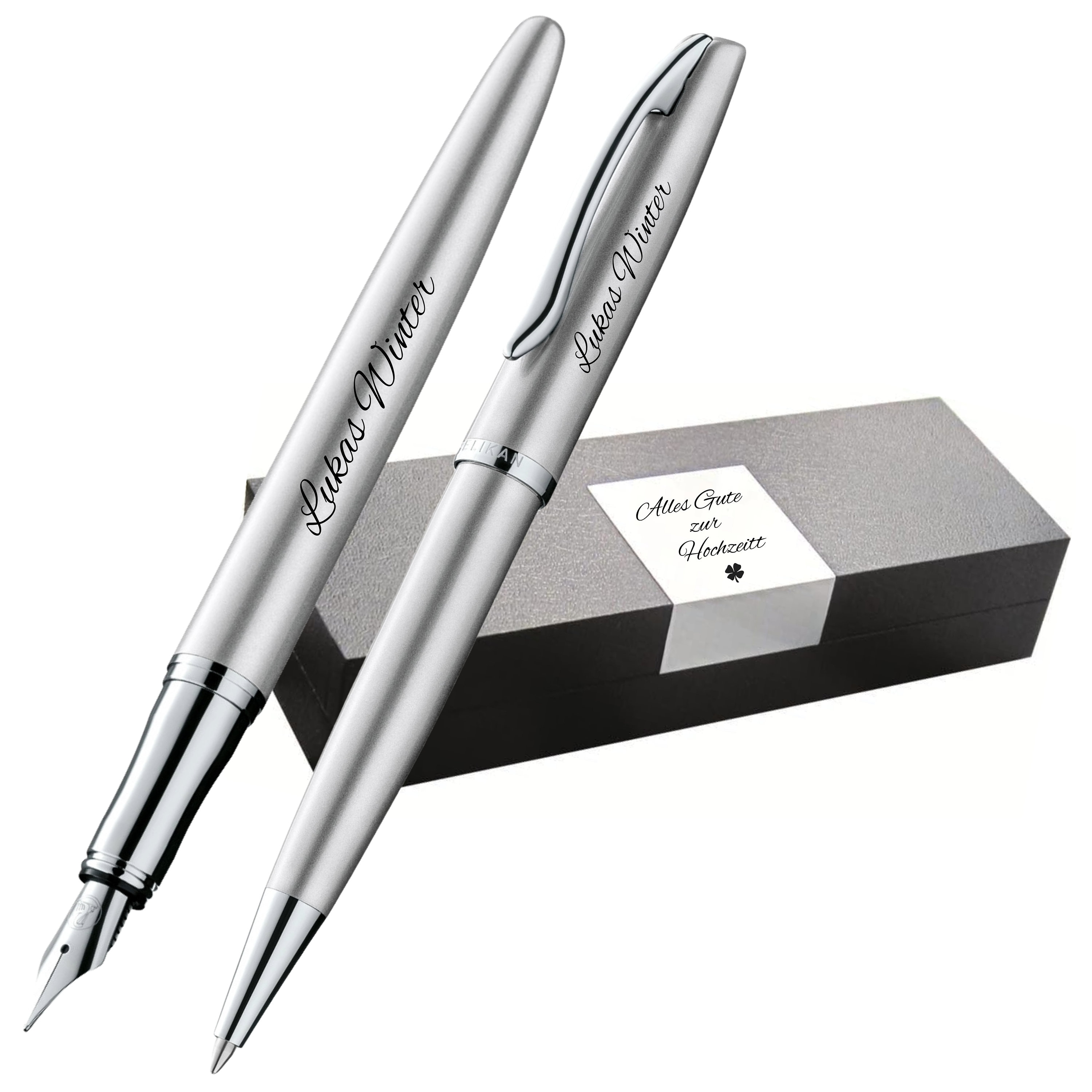 Pelikan writing set Jazz® Noble Elegance K/P36 ballpoint pen and fountain pen silver with engraving gift with name personalized gifts