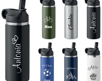 Personalized drinking bottle with name made of recycled stainless steel 500 ml - double-walled BPA-free Personalize with name and desired text