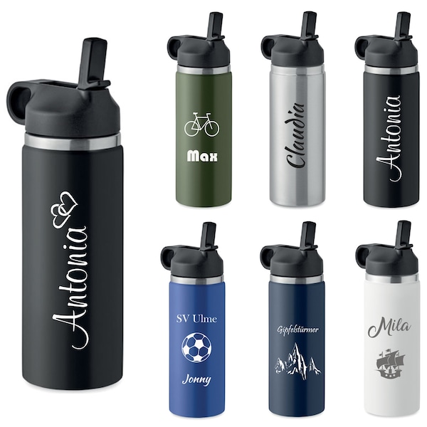 Personalisierte Trinkflasche mit Name aus recyceltem Edelstahl 500 ml - doppelwandig BPA-frei Personalisieren mit Namen und Wunschtext