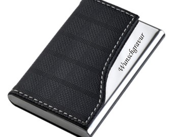 Tarjetero Schmalz® Estuche para tarjetas de visita con grabado en imitación de cuero negro, grabado en metal, regalo para aniversario, cumpleaños, premio