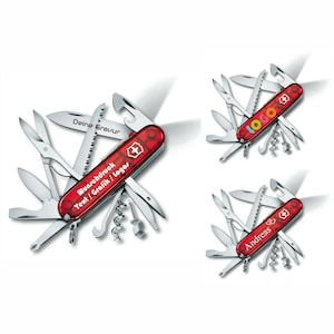 Victorinox Huntsman Lite met aangepaste opdruk / gravure rood cadeau voor mannen vrouwen voor verjaardag gepersonaliseerd 21 functies 1.7915T