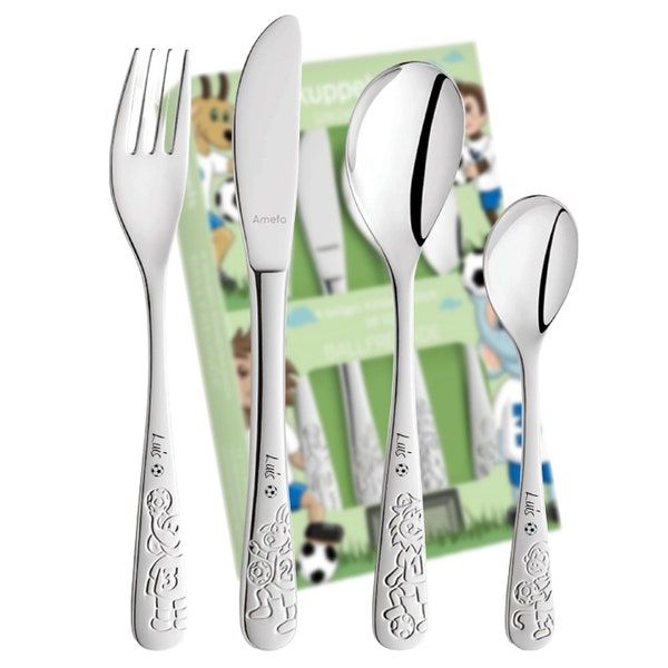 Children's cutlery with engraving - baptism gift personalized - dishwasher safe/baptism gift boys - cutlery with engraving - football