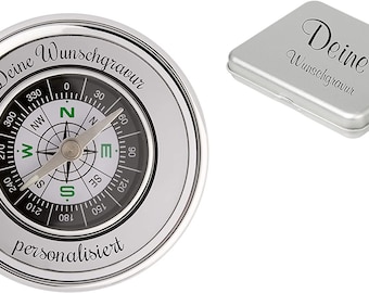 Schmalz® Noble compass with engraving made of metal round silver shiny in metal case personalized gift name engraved birthday