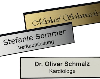 Name plate / lapel plate in metal look - with personal engraving magnet or needle 64 x 16 mm