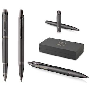 PARKER® IM Ballpoint Pen + Rollerball Model Professionals Monochrome Titanium with engraving, engraved birthday personalized