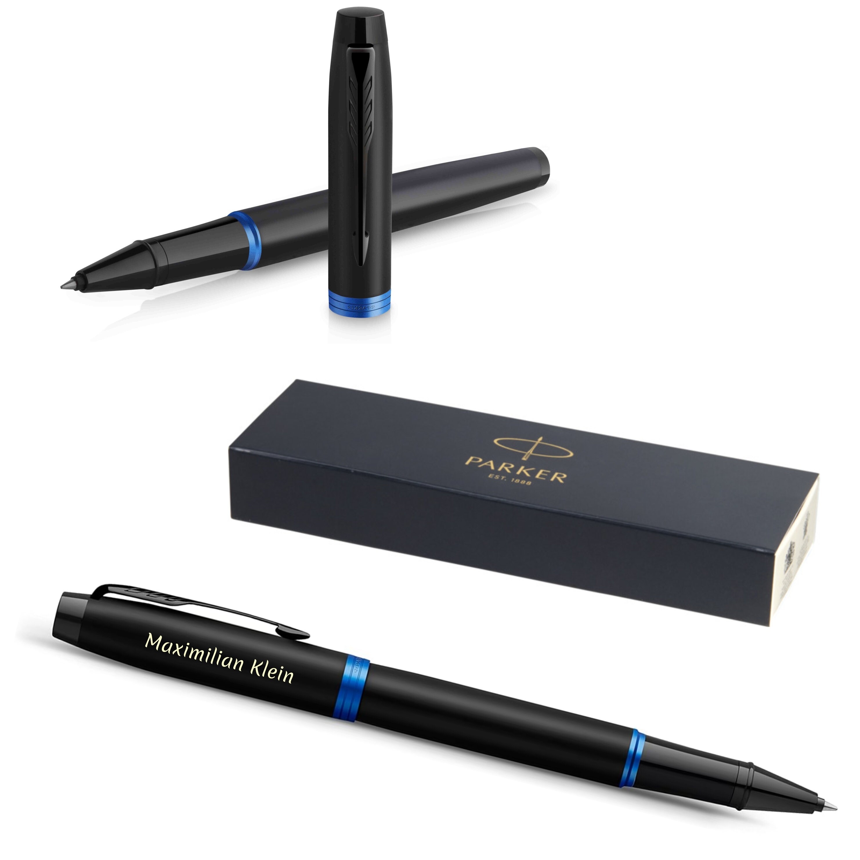 Parker IM Professionals Tintenroller Mit Gravur – Schwarze Mine, Geschenkbox, Personalisierbar (blau/schwarz)