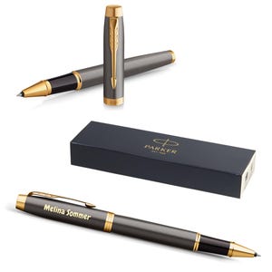 PARKER® IM グレー コア GT ローラーボール ペン、彫刻付き |プレミアムペン |ギフトボックス |黒鉱山 |パーソナライズされたギフト|名前|誕生日