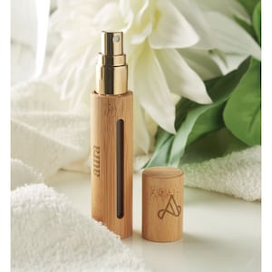 Schmalz® bamboo perfume atomizer with personal engraving personalized travel vacation birthday
