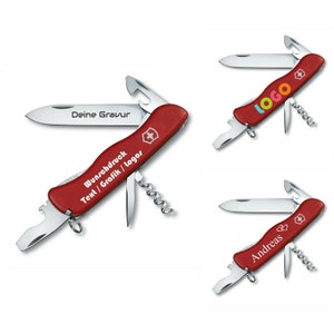 Victorinox Picknicker met gewenste opdruk/gravure rood cadeau voor mannen vrouwen voor verjaardag gepersonaliseerd 11 functies 0.8353