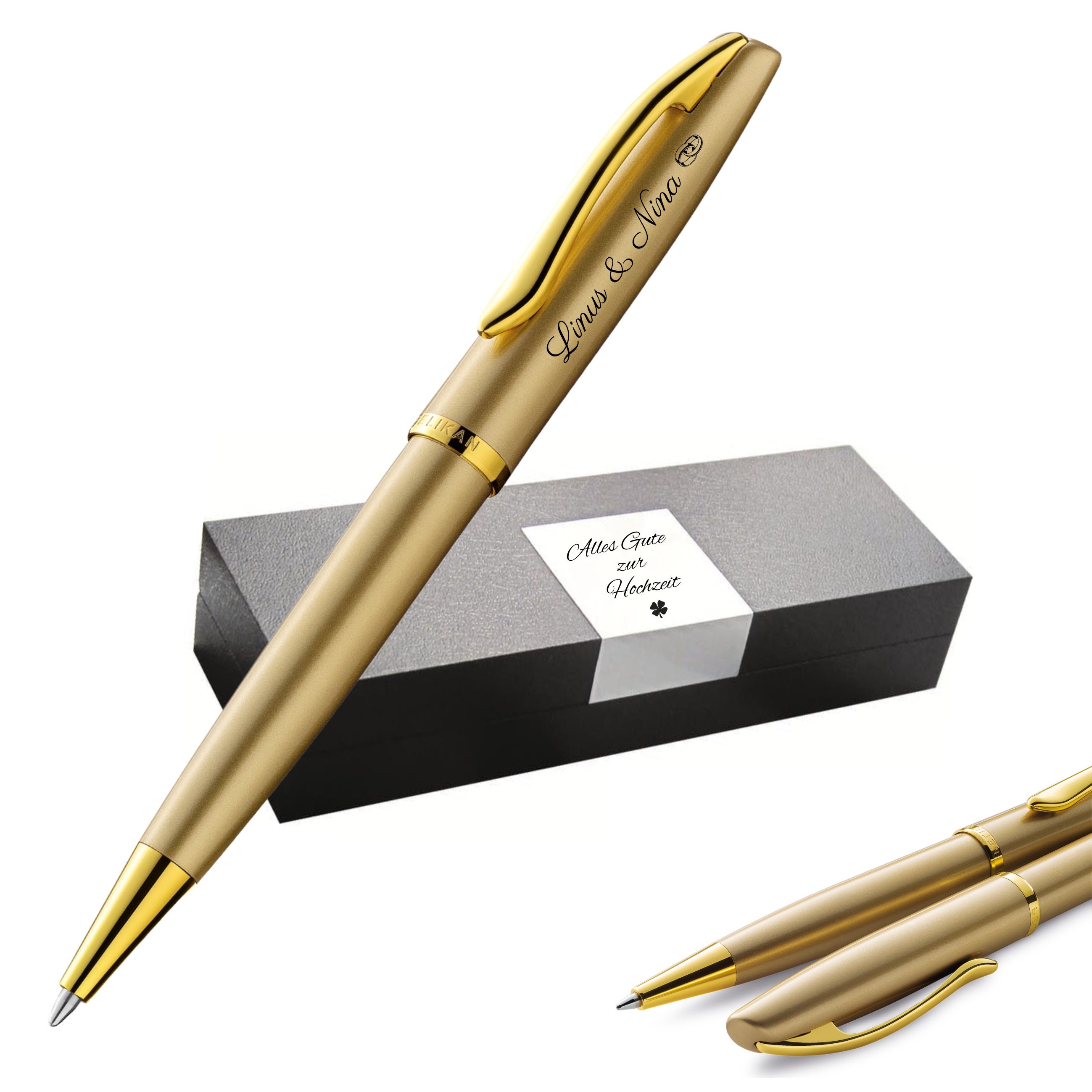 Goldener Kugelschreiber mit Gravur beschriften --> GRAVUR nach WUNSCH eine tolle GESCHENK - IDEE zum verschenken Goldener Kugelschreiber mit Gravur beschriften --> GRAVUR nach WUNSCH eine tolle GESCHENK - IDEE zum verschenken