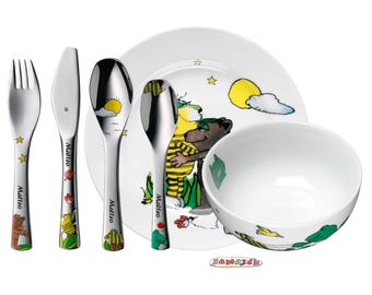 Janosch kinderserviesset met gravure – 6-delig gepersonaliseerd cadeau voor doop, geboorte of verjaardag Tigerente servies voor kinderen