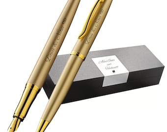 Pelikan Writing Set Jazz® Noble Elegance K/P36 Gold Yellow Ballpoint Pen & Fountain Pen with Engraving Gift with Name Personalized Gift