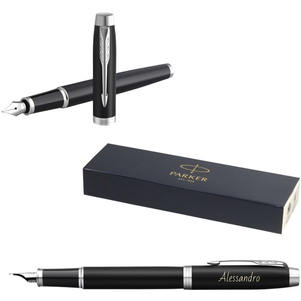 Parker IM Core Matte Black C.C. Füllfederhalter mit Gravur Premium Stift Geschenkbox blaue Tinte personalisiertes Geschenk Geburtstag