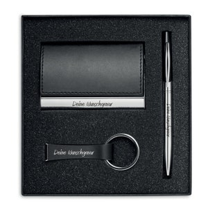 Gift set business card case ballpoint pen and key ring set with engraving imitation leather engraved engraving including gift packaging image 1