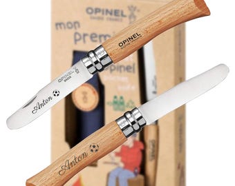 Mein erstes Opinel Kindermesser mit Buchen-Holzgriff | persönliche Gravur | abgerundete Spitze | rostfrei |  | Virobloc | Etui