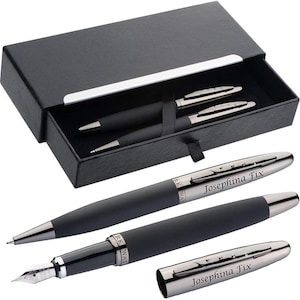 MARK®TWAIN metal writing set, twist ballpoint pen, fountain pen, engraving, rubberized barrel, blue refill, birthday gift box 1339203