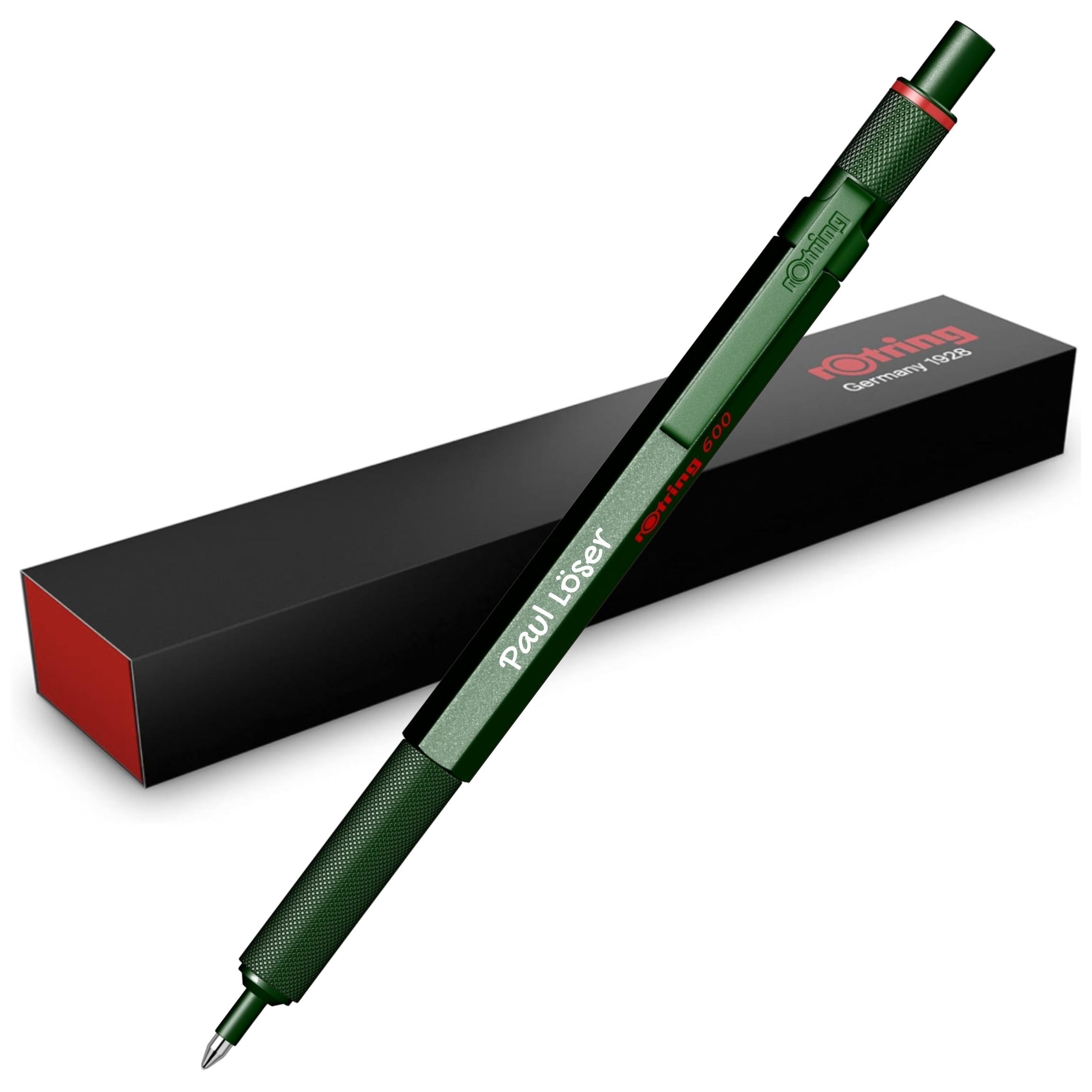Personalized Rotring 600 Ballpoint Pen – Green | Engraved | Black