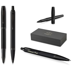 PARKER® IM Ballpoint pen + Rollerball pen model Professionals Achromatic matte black PVD with engraving, engraved birthday personalized