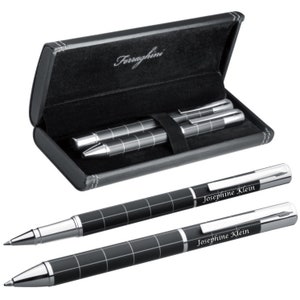 Elegant writing set FERRAGHINI® ballpoint pen and rollerball pen with laser engraving - in an attractive case for birthdays F12403