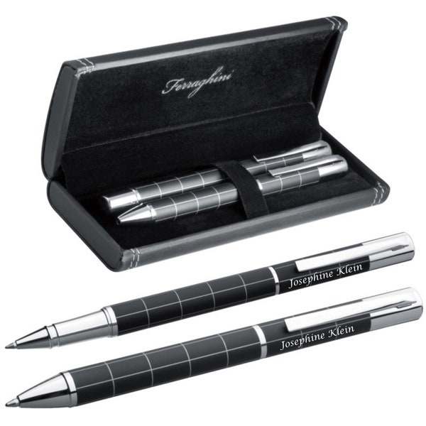 Elegantes Schreibset FERRAGHINI® Kugelschreiber und Tintenroller mit Laser Gravur - in einem anprechenden Etui zum Geburtstag F12403