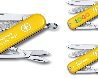 Victorinox Classic SD Sunny Side personnalisé avec nom 0,6223,8G jaune gravure cadeau pour hommes femmes anniversaire 4 fonctions