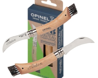 Opinel Mushroom Knife No. 08 with Engraving & Brush – Personalized Folding Knife for Mushroom Pickers | Gift Idea Outdoor, Bushcraft, Forest