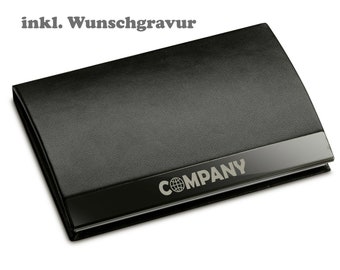 Tarjetero Schmalz® Estuche para tarjetas de visita con grabado Aspecto de cuero negro Metal grabado Regalo Aniversario Cumpleaños Premio