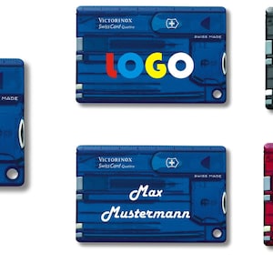Navaja suiza Victorinox Swiss Card Quattro con impresión personalizada, regalo para hombre para cumpleaños, navaja suiza personalizada, 12 funciones