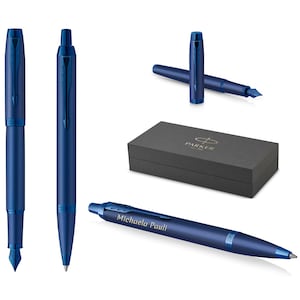 PARKER® IM Kugelschreiber + Füllfederhalter Modell Professionals Monochrome Blue mit Gravur, graviert Geburtstag personalisiert