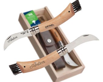 OPINEL Mushroom Knife No. 08 with Brush – Engraved – Gift Set in Case | For Mushroom Pickers & Nature Lovers