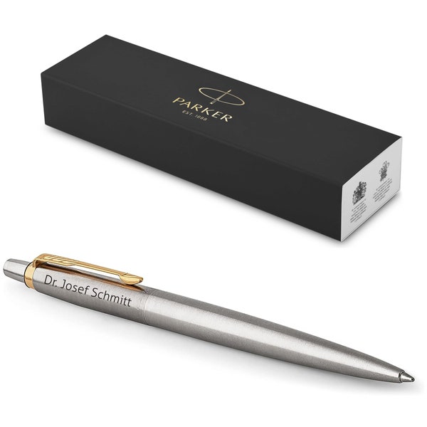 PARKER Jotter Core Recycled mit Gravur | Premium Stift | Geschenkbox | blaue Mine | personalisiertes Geschenk | Geburtstag (Edelstahl G.C.)