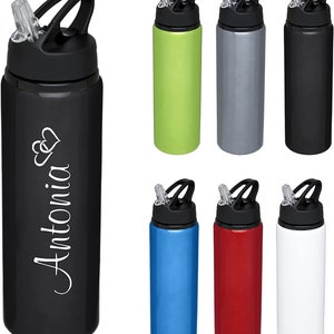 Botella de aluminio Schmalz® FITZ con grabado, 800 ml, para deporte, escuela, ocio, senderismo, camping, fitness, actividad física