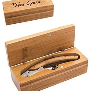 Cuchillo de camarero de bambú Schmalz® con el grabado deseado, juego de regalo de bambú grabado personalizado