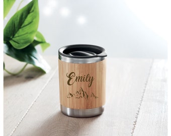 Lard double-walled insulating cup made of bamboo incl. engraving engraved®, sustainable wood thermo mug with lid drinking opening stainless steel 250ml