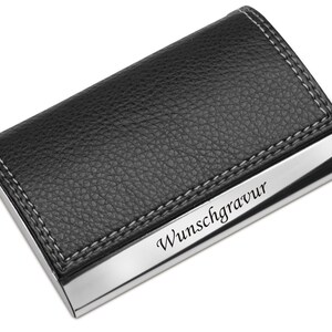 Schmalz® Visitenkartenetui Visitenkartenbox mit Gravur schwarz Lederoptik Metall graviert Geschenk zur Juliläum Geburtstag Auszeichnung