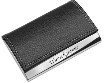 Schmalz® Business Card Case Business Card Box with Engraving Black Leather Look Metal Engraved Gift for Juliläum Birthday Award