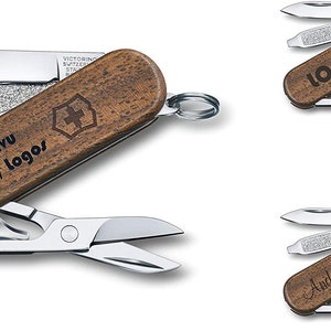 Pocket knife CLASSIC SD WOOD walnut wood with engraving on the knife scale gift for men women for birthday 5 functions 0.6221.63