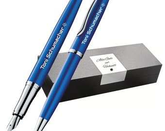 Pelikan Schreibset Jazz® Noble Elegance K/P36 Saphire Blau Kugelschreiber & Füllhalter mit Gravur Geschenk mit Namen personalisiert Geschenk