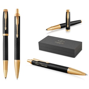 PARKER® IM Premium Writing Set Rollerball Pen and Ballpoint Pen Black/Gold G.C. with engraving, engraved birthday personalized
