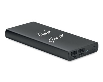 Powerbank mit Wunschgravur 10000mAh Aluminiumgehäuse inkl. Wunschgravur Ausgangsstrom DC5V/1A und DC5V/2A Lasergravur  Personalisierung
