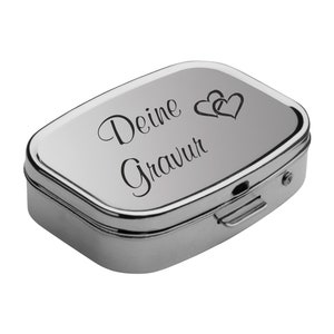 Schmalz® Pill box POSADAS with engraving silver metal personalized with name individual hinged lid 2 compartments for birthday
